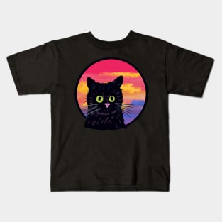 Upset Cat in front of Sunset Kids T-Shirt